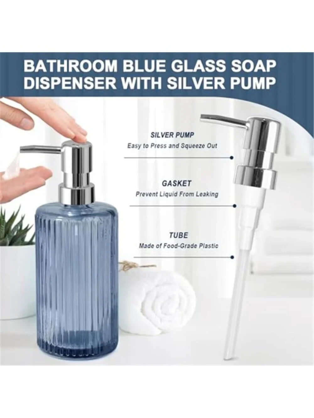 Blue Bathroom Accessories 5 Pcs, Glass Bathroom Accessory Set, Vintage Blue